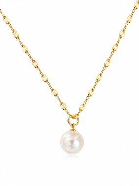 New Handmade Gemstone Jewelry Gold Necklace Baroque Pearl Coin Pendant Adjustabl